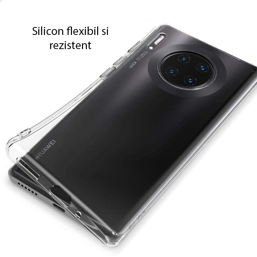 Set Husa Premium Liquid, silicon high tech, Huawei Mate 30 Pro, Transparenta + Folie 5D, Premium Glass, Neagra