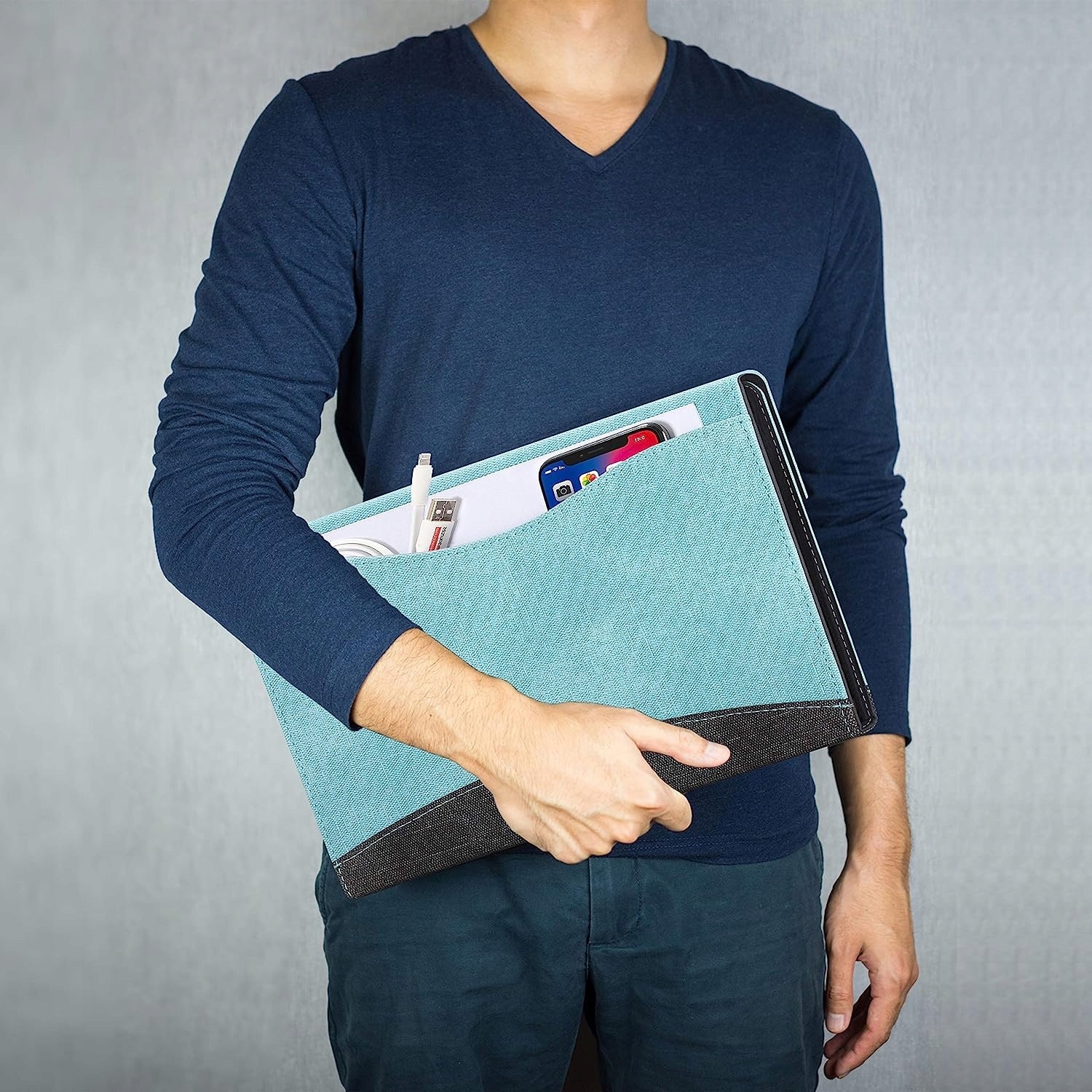 Etui pentru iPad Pro/Air, material textil, cu inchidere si buzunar pentru accesorii, compatibil iPad Pro 11 (3/4 gen) si iPad Air 5/4, Albastru, 11 inch