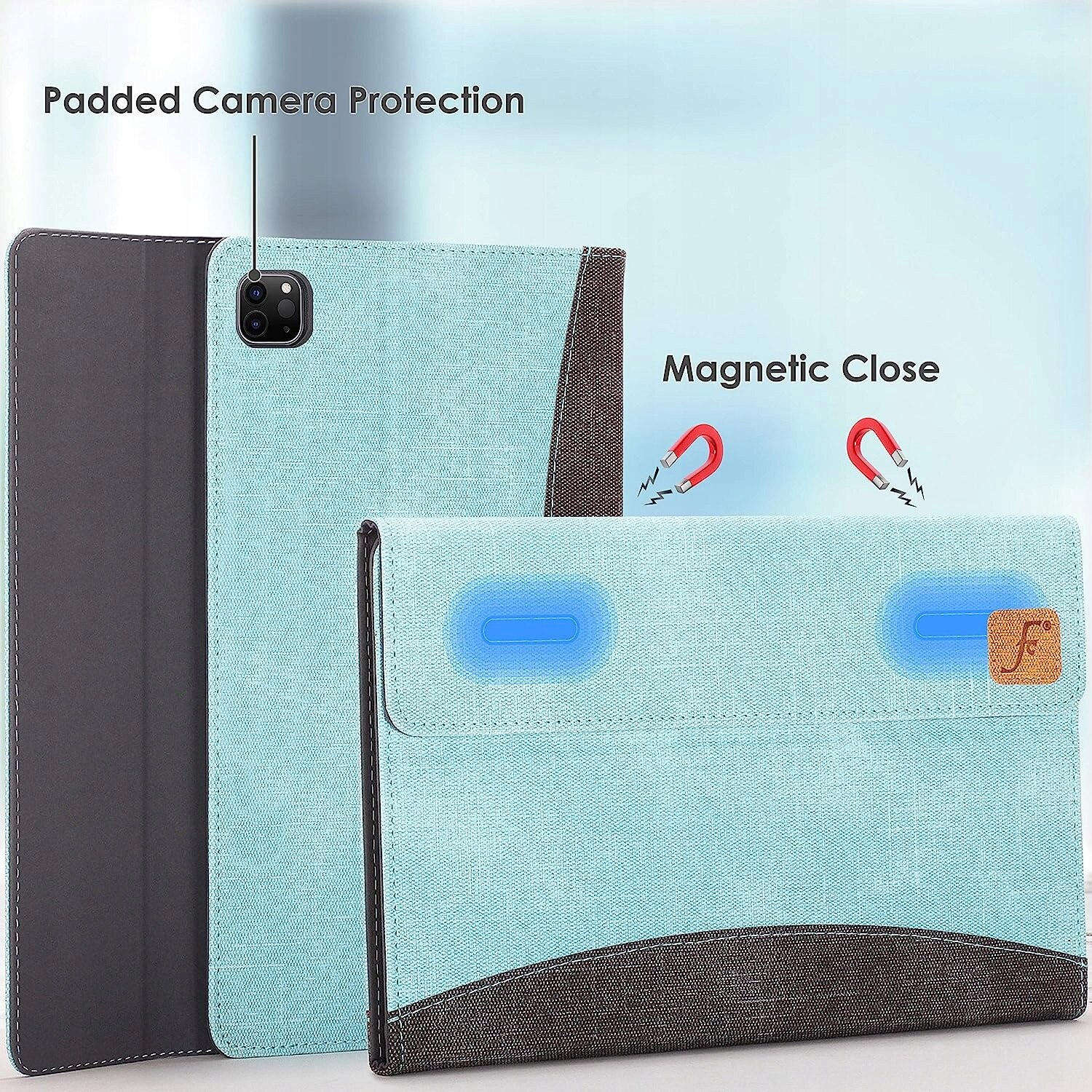 Etui pentru iPad Pro/Air, material textil, cu inchidere si buzunar pentru accesorii, compatibil iPad Pro 11 (3/4 gen) si iPad Air 5/4, Albastru, 11 inch