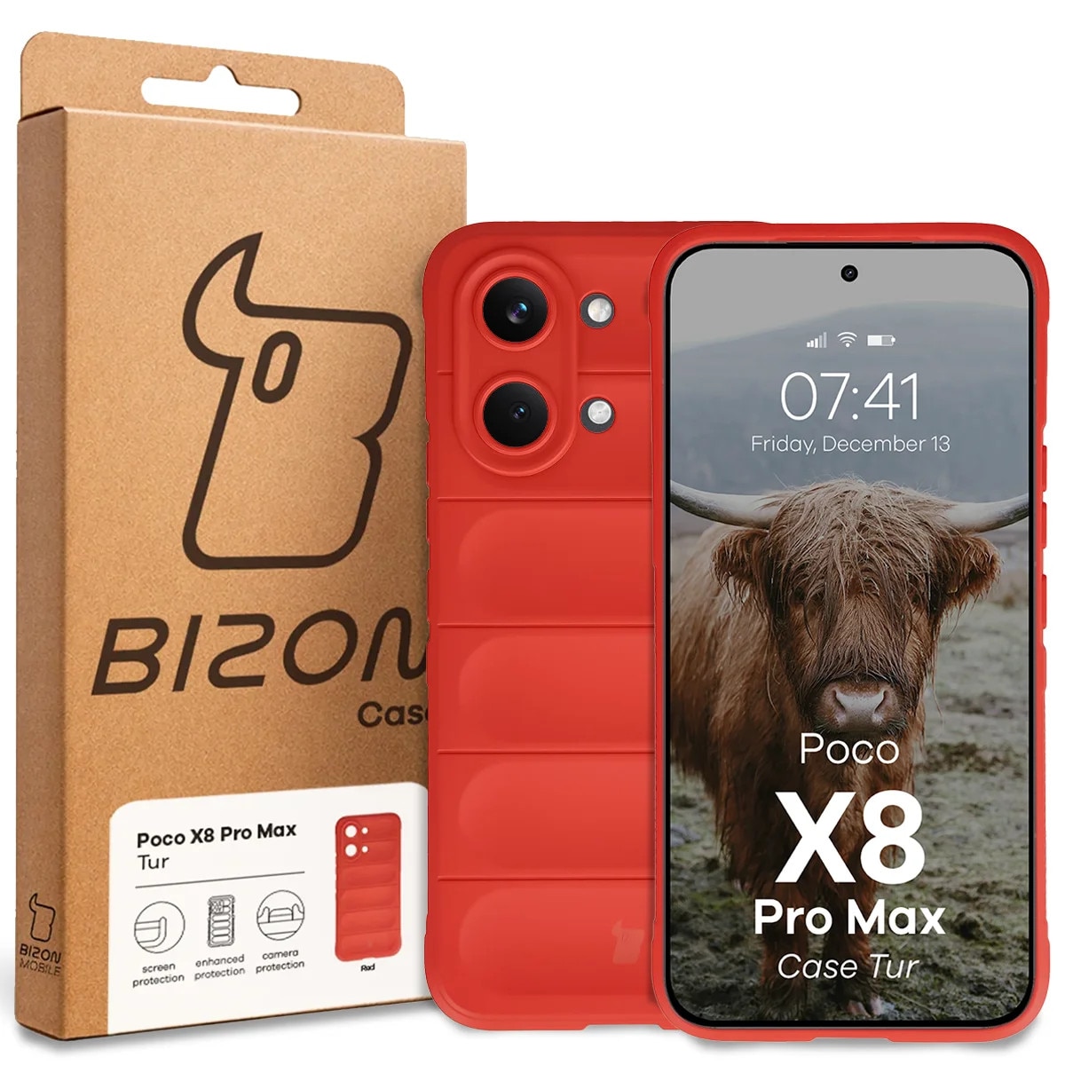 Husa Bizon Case Tur pentru Xiaomi POCO X8 Pro Max, Rosu