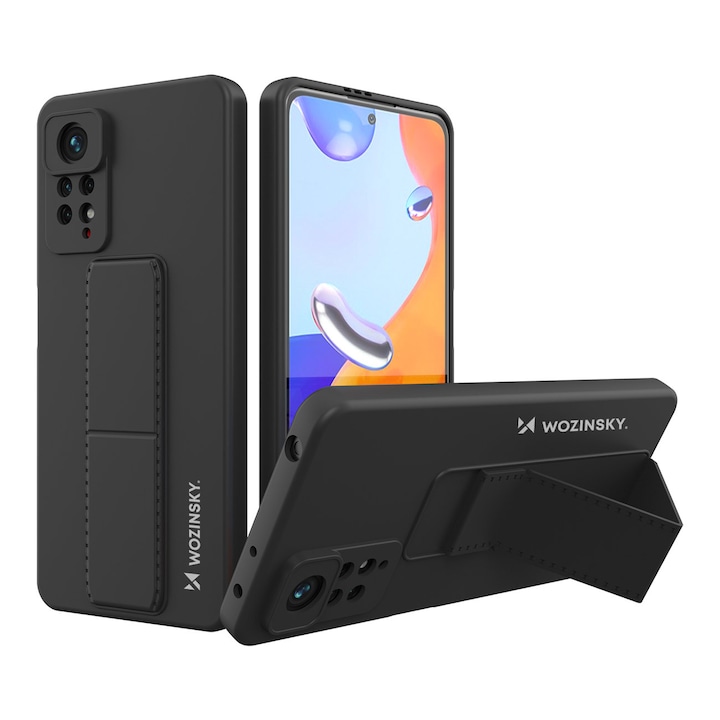 Husa cu suport pentru Xiaomi Redmi Note 11 Pro, Wozinsky, Silicon, Negru