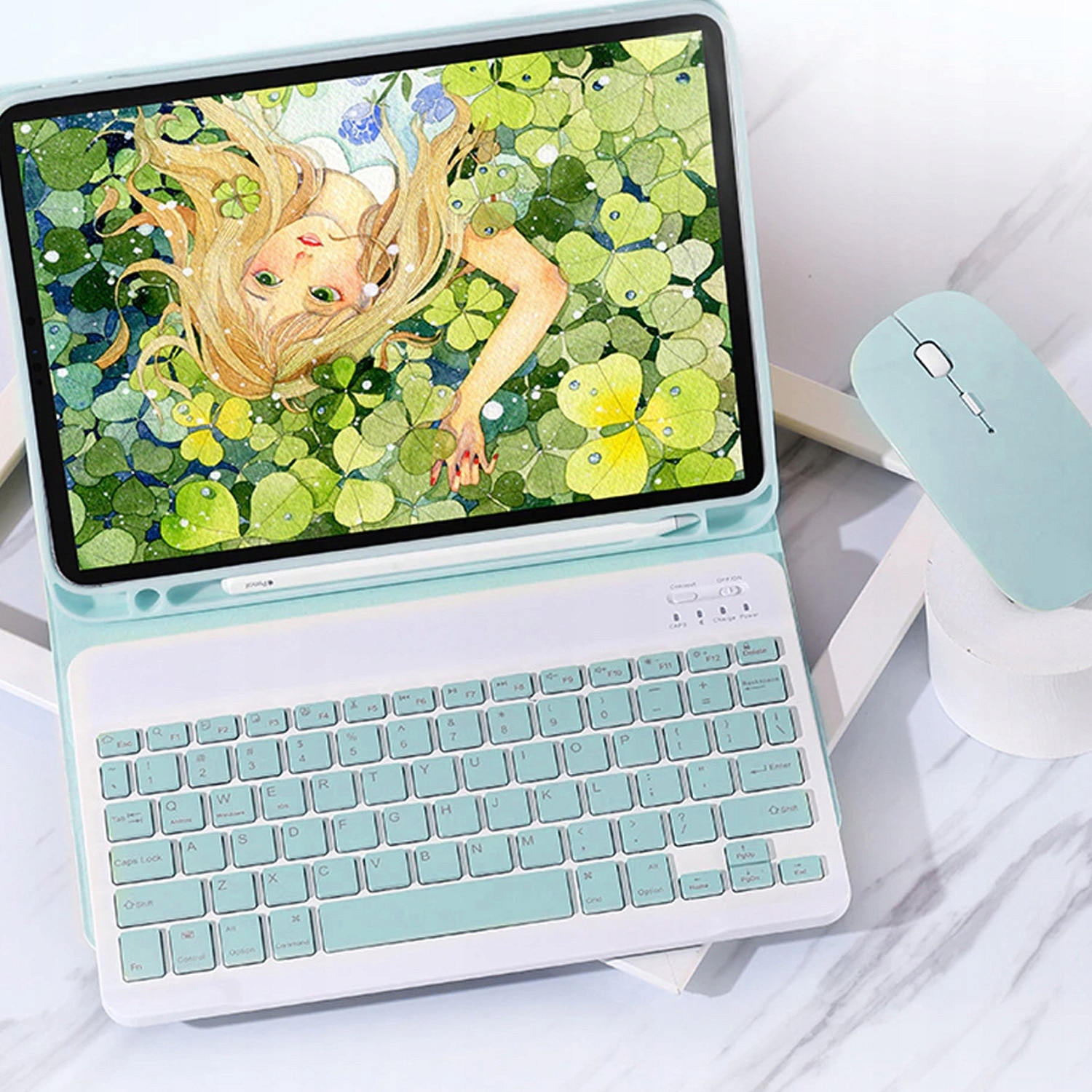 Etui cu tastatura compatibila cu Samsung Galaxy Tab S7 FE/S7 Plus, roz, 12.4", cu cablu USB