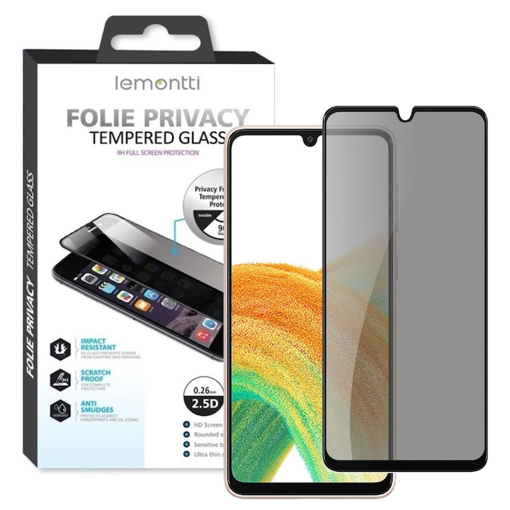 Folie de protectie Lemontti pentru Samsung Galaxy A25 5G Sticla Privacy Full Fit, Negru