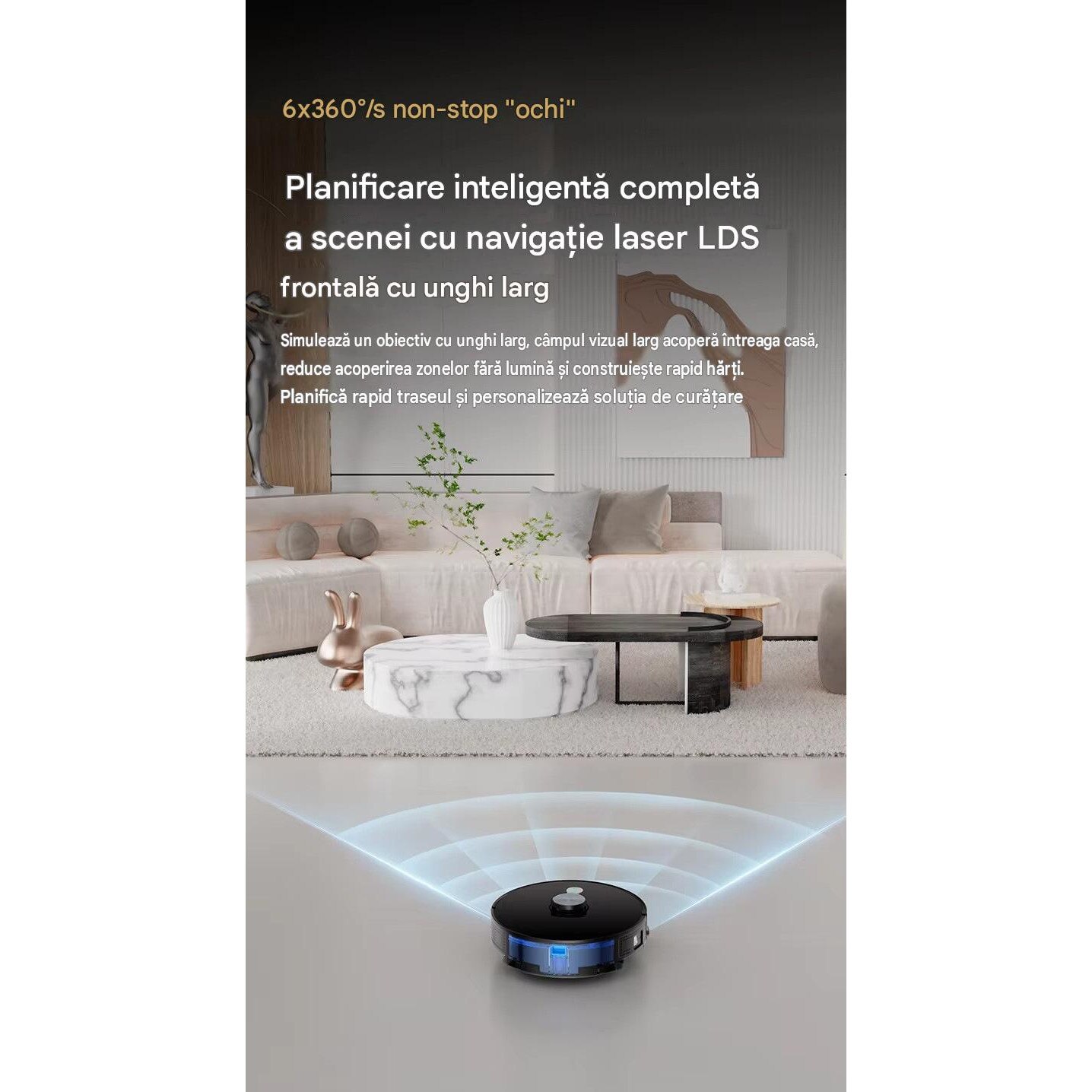 Robot aspirator LiDAR Arvada® SmartClean A8S, aspirare si mop 3 in 1, 4500 Pa, Wi-Fi, aplicatie Tuya, baterie 5200 mAh, autonomie 90–120 min, alb