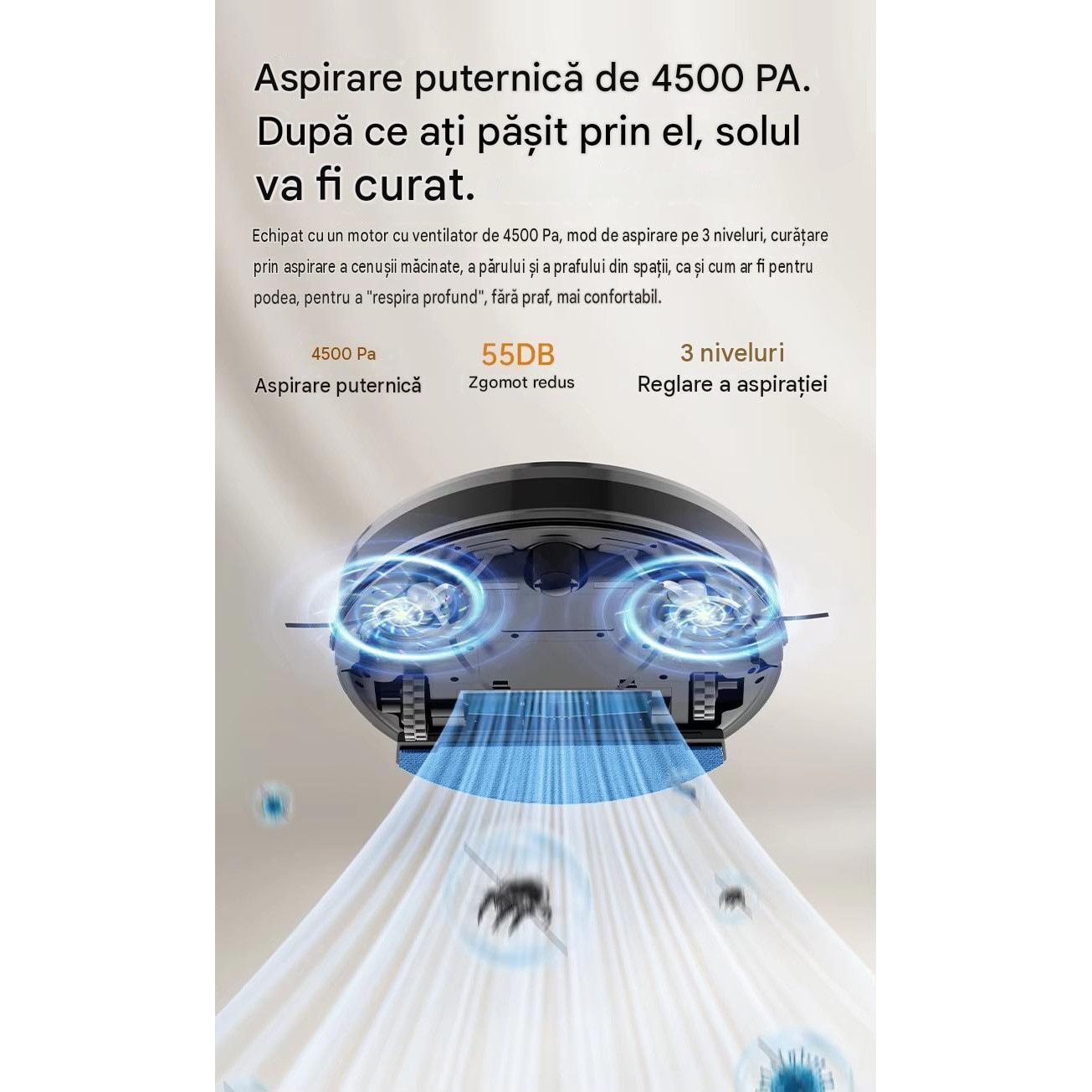 Robot aspirator LiDAR Arvada® SmartClean A8S, aspirare si mop 3 in 1, 4500 Pa, Wi-Fi, aplicatie Tuya, baterie 5200 mAh, autonomie 90–120 min, alb