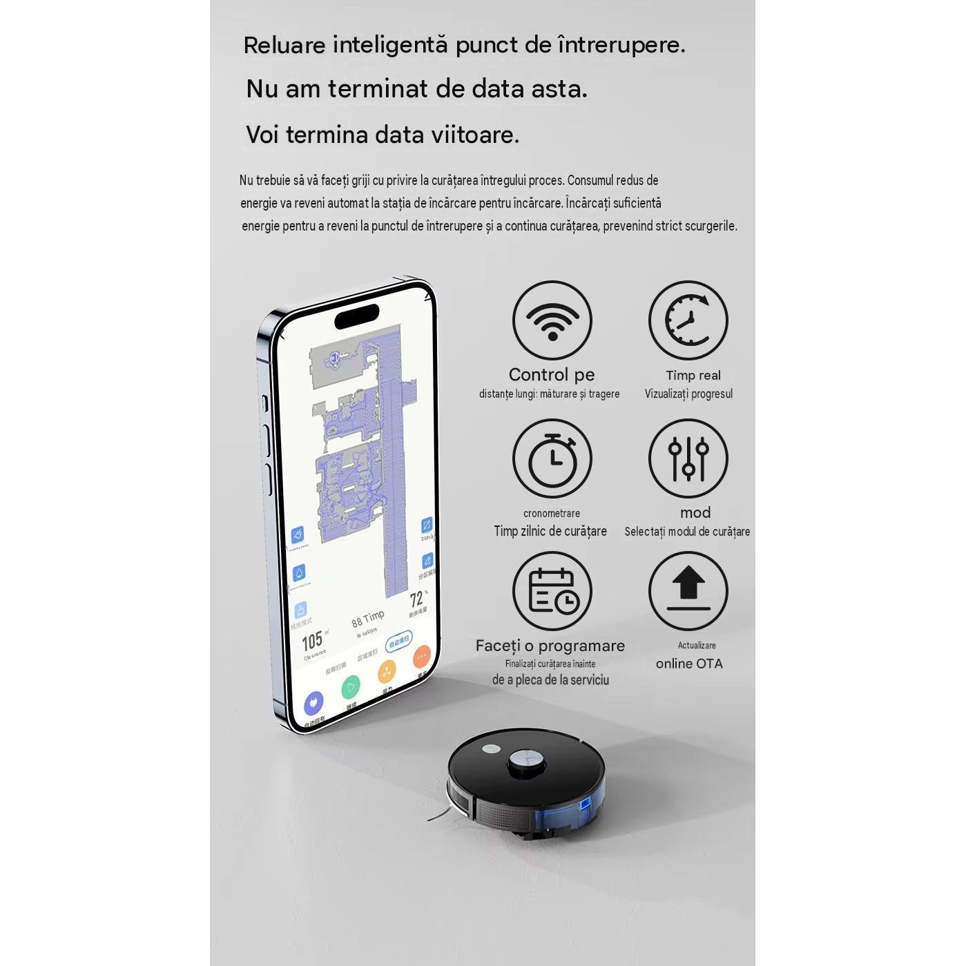 Robot aspirator LiDAR Arvada® SmartClean A8S, aspirare si mop 3 in 1, 4500 Pa, Wi-Fi, aplicatie Tuya, baterie 5200 mAh, autonomie 90–120 min, alb