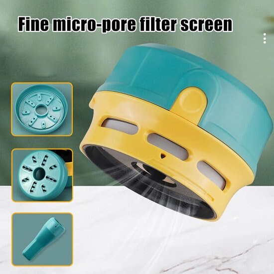 Mini aspirator de birou K0443-emagCJ-56675, fara fir, 2 trepte de putere, filtru compozit multi-strat, portabil pentru tastatura si detalii, turcoaz/galben