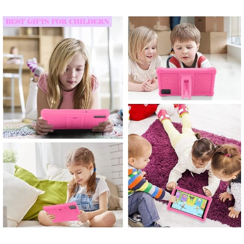 Tableta pentru copii, Sannuo de 7 inch, Android 11, 3-12 ani, 4GB RAM, 64GB ROM, Software pentru copii preinstalat, camera dubla, Bluetooth, WiFi, Software pentru copii preinstalat, Roz, include husa de protectie