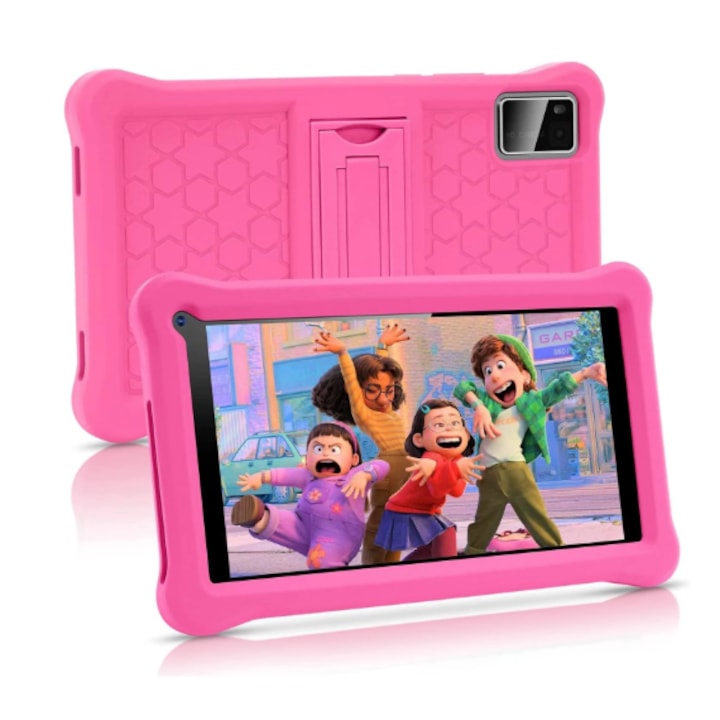 Tableta pentru copii, Sannuo de 7 inch, Android 11, 3-12 ani, 4GB RAM, 64GB ROM, Software pentru copii preinstalat, camera dubla, Bluetooth, WiFi, Software pentru copii preinstalat, Roz, include husa de protectie