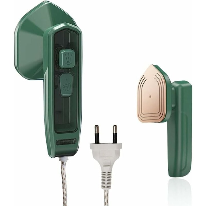 Fier de calcat cu abur 0805BM-BST3160864, portabil mini pentru calatorii si uz casnic, functie pulverizare, verde/roz-auriu, cu priza UE