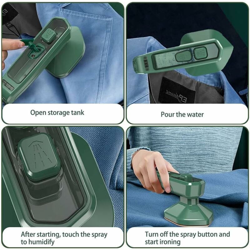 Fier de calcat cu abur 0805BM-BST3160864, portabil mini pentru calatorii si uz casnic, functie pulverizare, verde/roz-auriu, cu priza UE