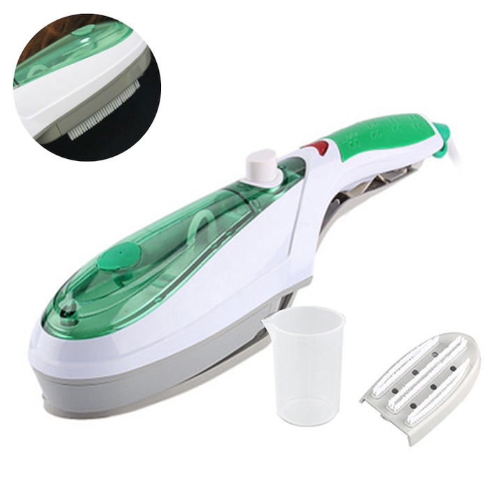 Aparat de calcat cu aburi portabil 0805BM-BST3177587, incalzire rapida 30s, 550-850 W, corp plastic, verde, 33 x 9.5 cm