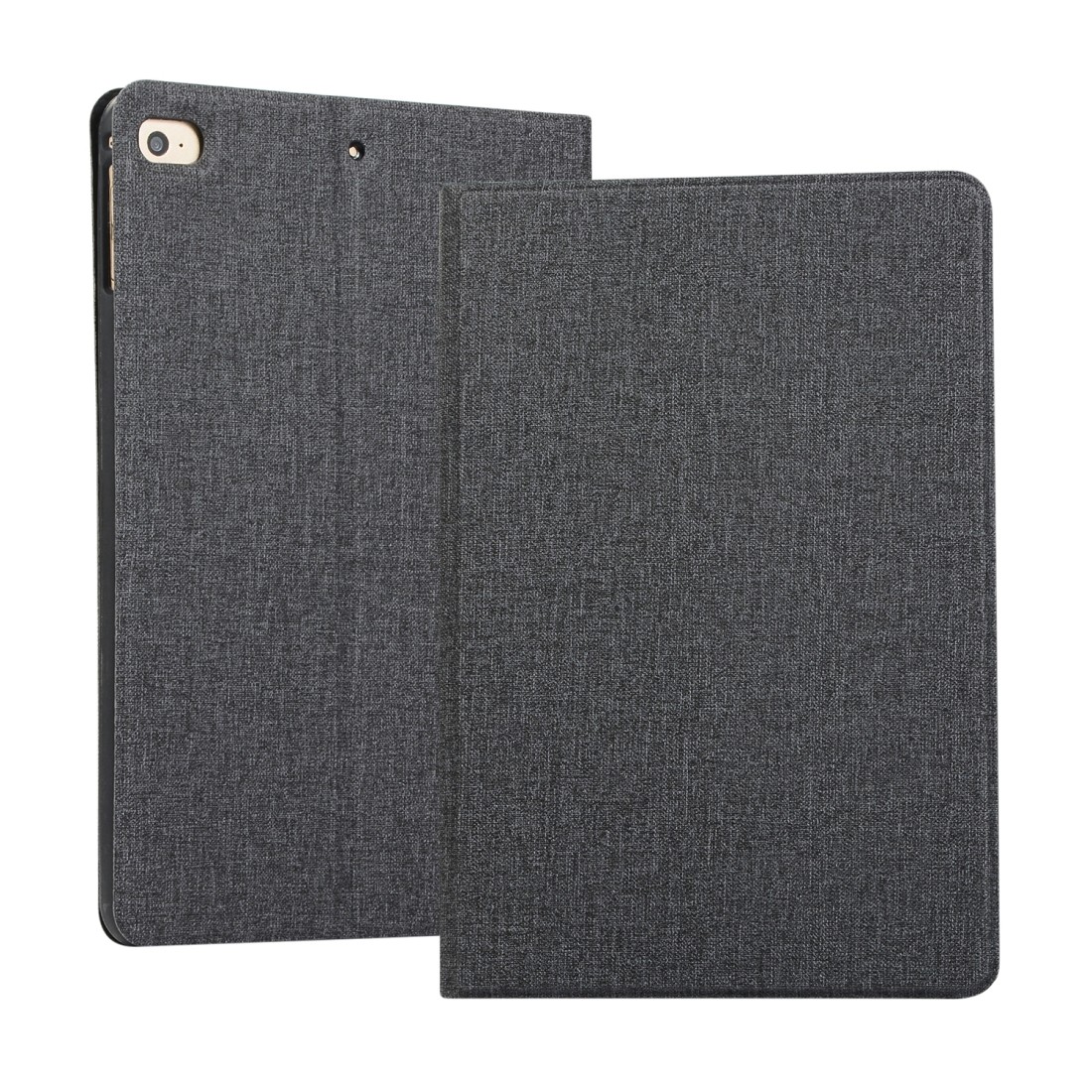 Husa pentru iPad Mini (2019), neagra, piele ecologica, cu suport, seria Fabric, functie wake&sleep