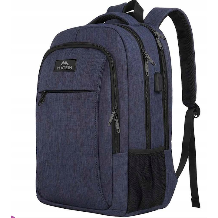Rucsac Matein 1007, 3 compartimente, albastru, 48x35x20cm, 35L, USB, antifurt