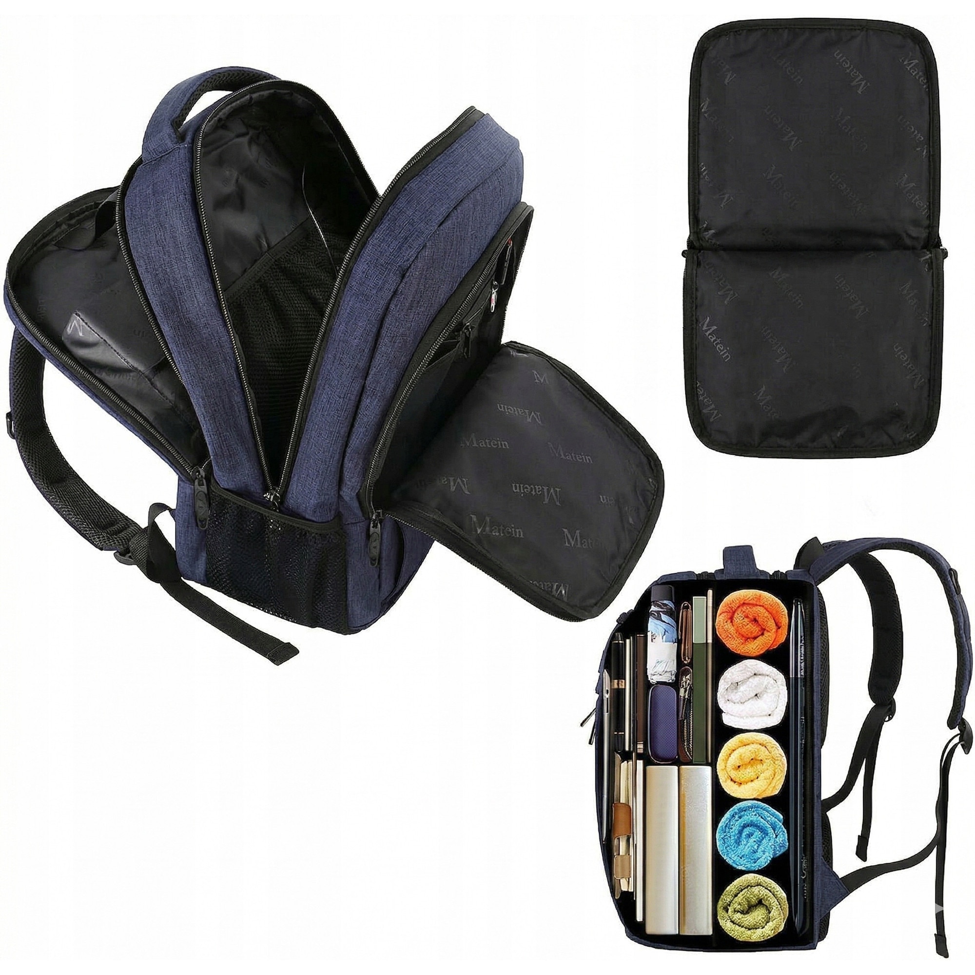 Rucsac Matein 1007, 3 compartimente, albastru, 48x35x20cm, 35L, USB, antifurt