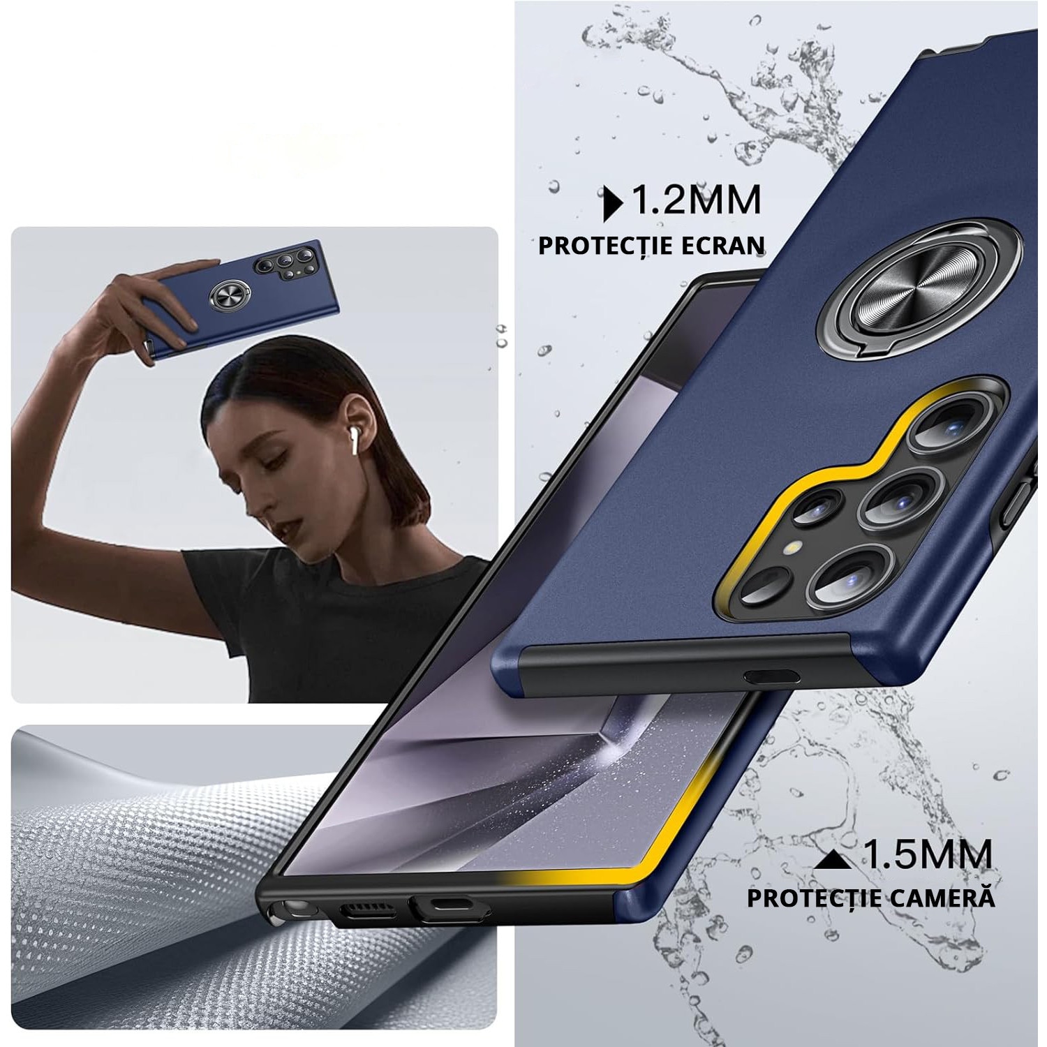 Husa pentru Samsung Galaxy S24 Ultra, MobileSmart, Hibrid Antisoc, Inel Rotativ 360° Magnetic pentru Suport Auto, Albastru Inchis