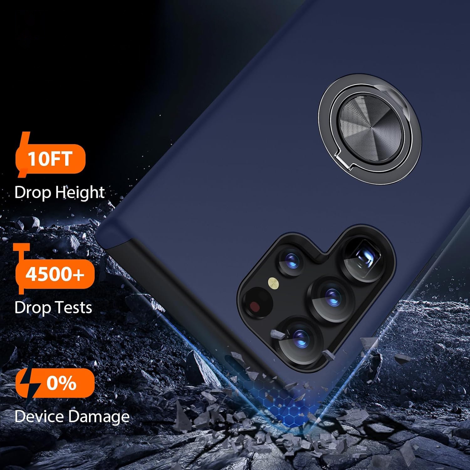 Husa pentru Samsung Galaxy S24 Ultra, MobileSmart, Hibrid Antisoc, Inel Rotativ 360° Magnetic pentru Suport Auto, Albastru Inchis