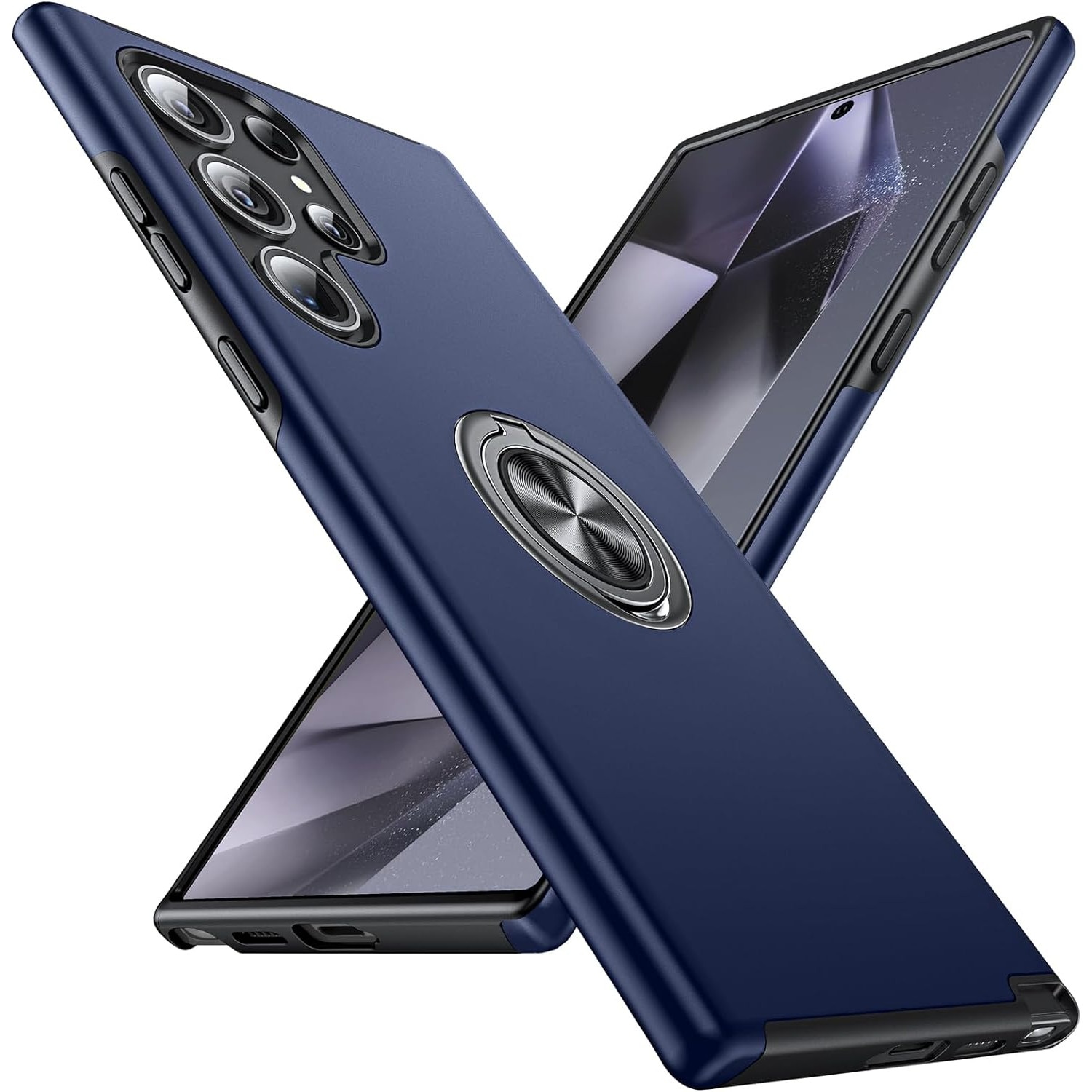 Husa pentru Samsung Galaxy S24 Ultra, MobileSmart, Hibrid Antisoc, Inel Rotativ 360° Magnetic pentru Suport Auto, Albastru Inchis