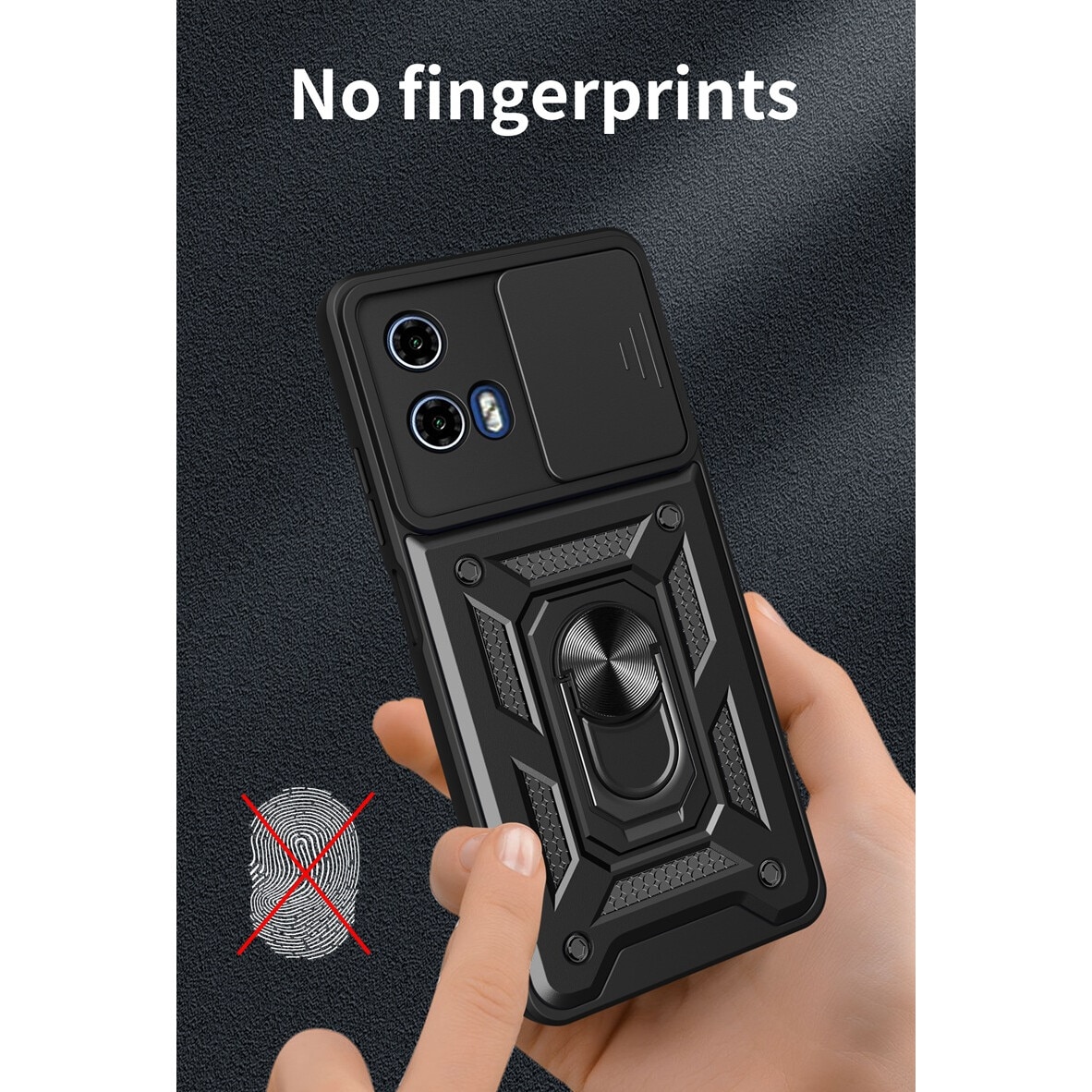 Husa telefon, pentru Motorola Moto G24 Power Capac de obiectiv al camerei glisante, inel rotativ 360°, Negru
