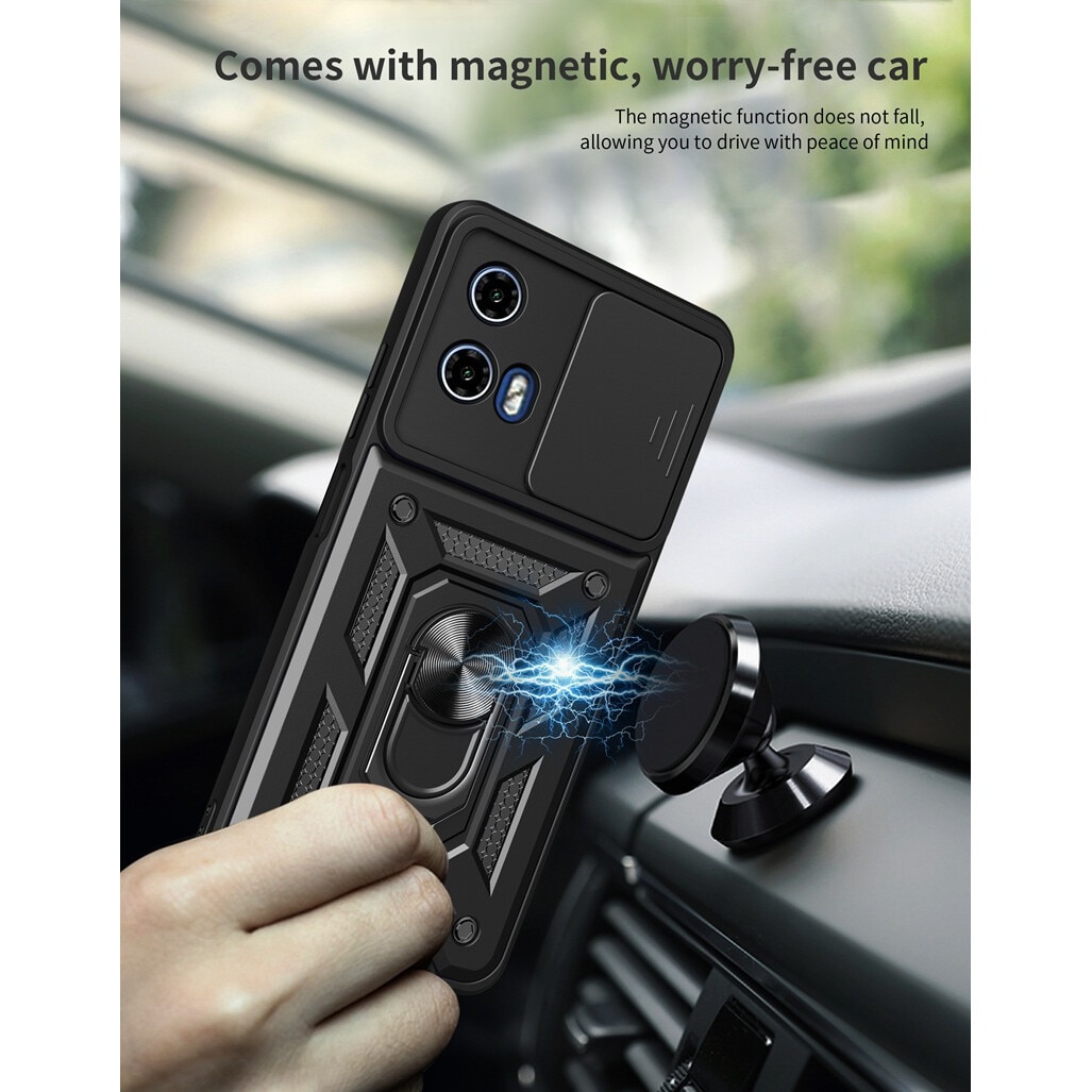 Husa telefon, pentru Motorola Moto G24 Power Capac de obiectiv al camerei glisante, inel rotativ 360°, Negru