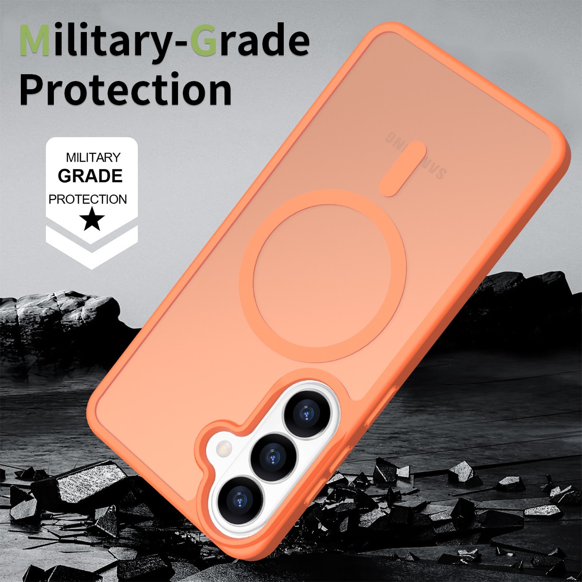Husa de protectie pentru Samsung Galaxy S26 Plus, Omelivon, MagSafe, Incarcare Wireless, Antisoc, Margini Ridicate pentru Protectia Ecranului si a Camerelor, Materiale Premium, Portocaliu