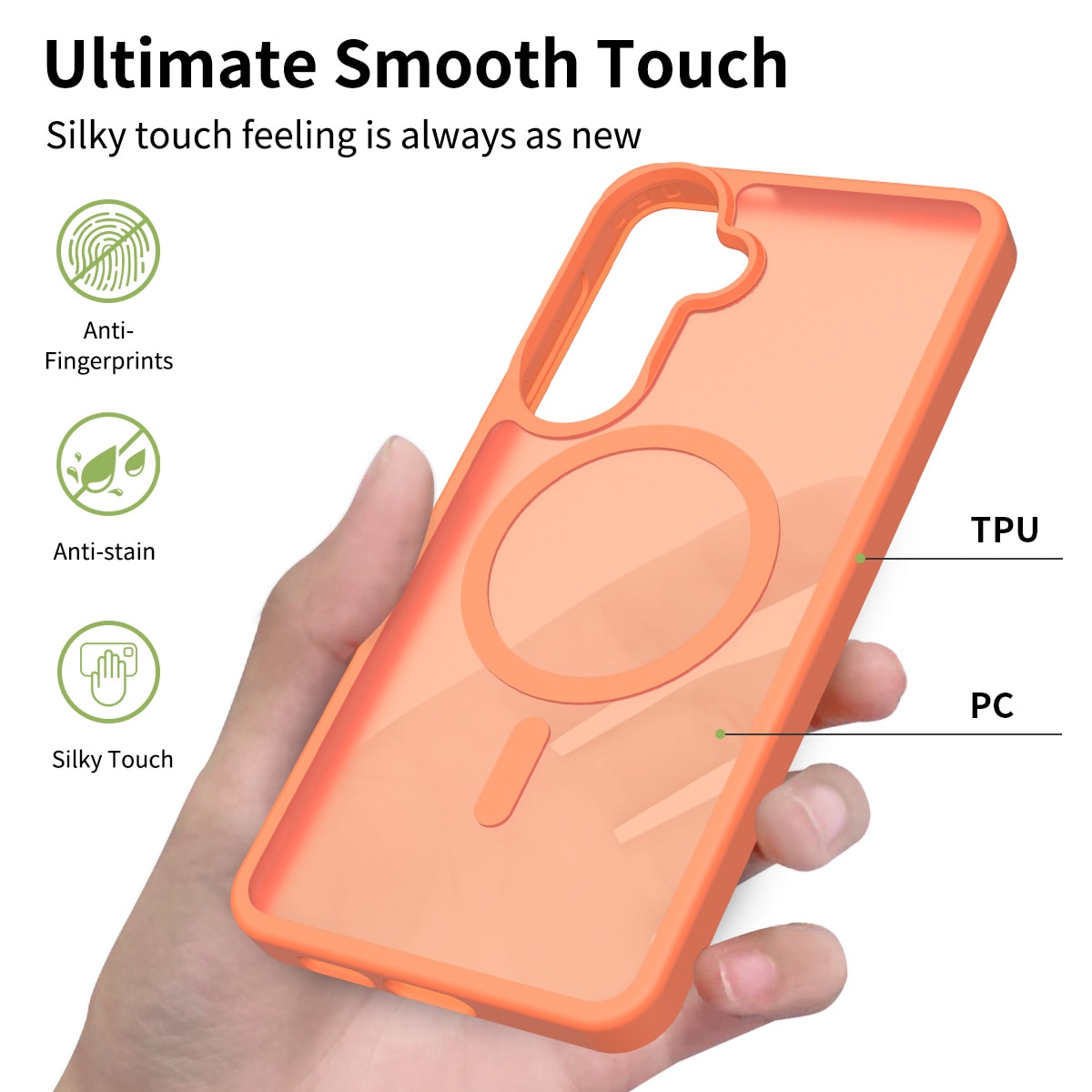 Husa de protectie pentru Samsung Galaxy S26 Plus, Omelivon, MagSafe, Incarcare Wireless, Antisoc, Margini Ridicate pentru Protectia Ecranului si a Camerelor, Materiale Premium, Portocaliu