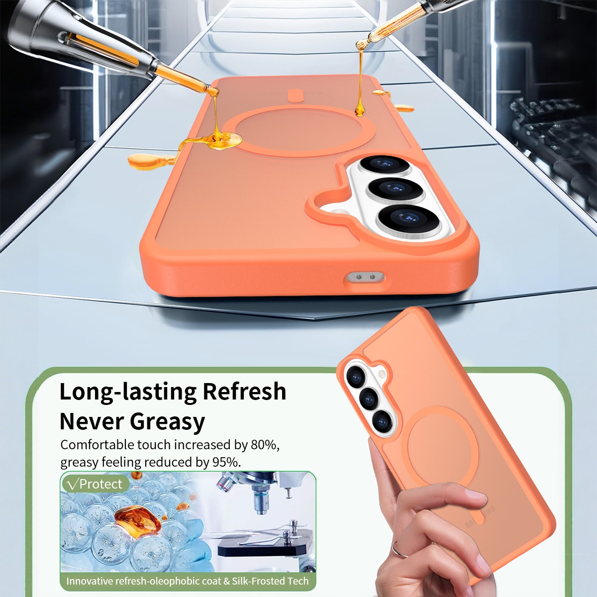 Husa de protectie pentru Samsung Galaxy S26 Plus, Omelivon, MagSafe, Incarcare Wireless, Antisoc, Margini Ridicate pentru Protectia Ecranului si a Camerelor, Materiale Premium, Portocaliu