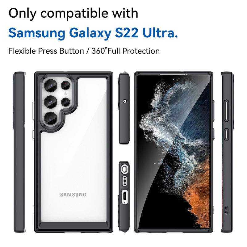 Husa telefon, pentru Samsung Galaxy S22 Ultra De inalta calitate Hard Backplane Soft Border Pure si Luminos Simtire confortabila, Negru, Transparent