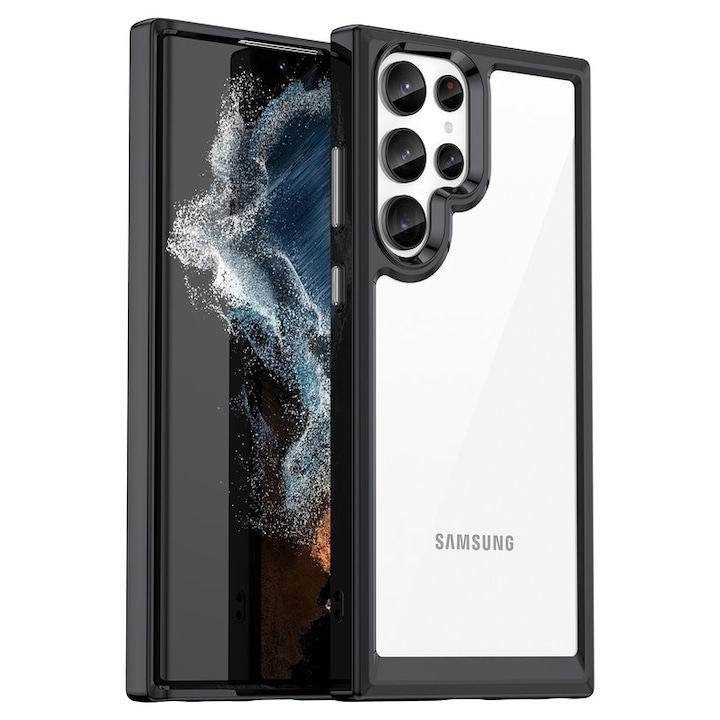 Husa telefon, pentru Samsung Galaxy S22 Ultra De inalta calitate Hard Backplane Soft Border Pure si Luminos Simtire confortabila, Negru, Transparent