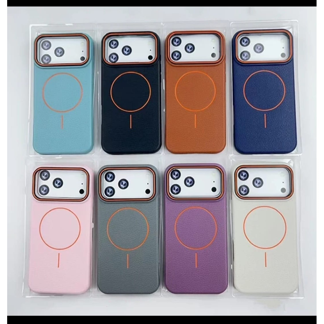 Husă magnetică Case pentru iPhone 17 Pro Max, TPU cu textură imitație piele, albastru deschis, margini ridicate