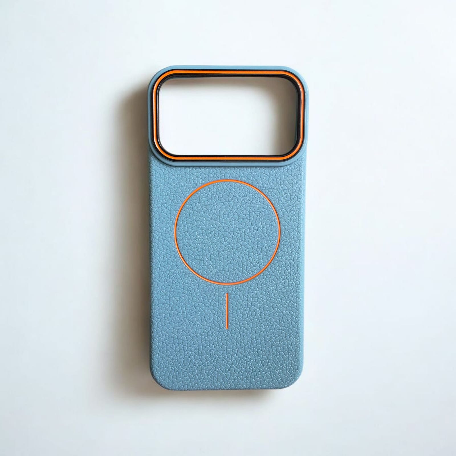 Husă magnetică Case pentru iPhone 17 Pro Max, TPU cu textură imitație piele, albastru deschis, margini ridicate