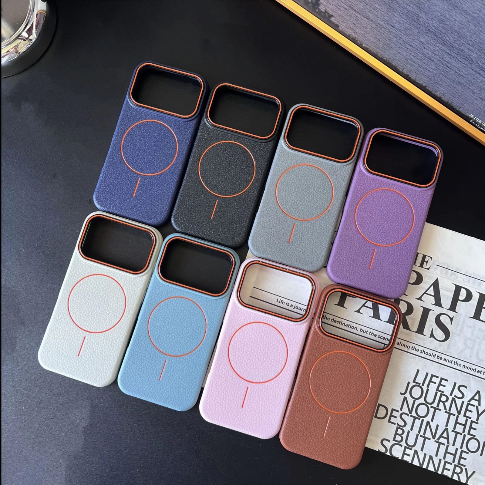 Husă magnetică Case pentru iPhone 17 Pro Max, TPU cu textură imitație piele, albastru deschis, margini ridicate