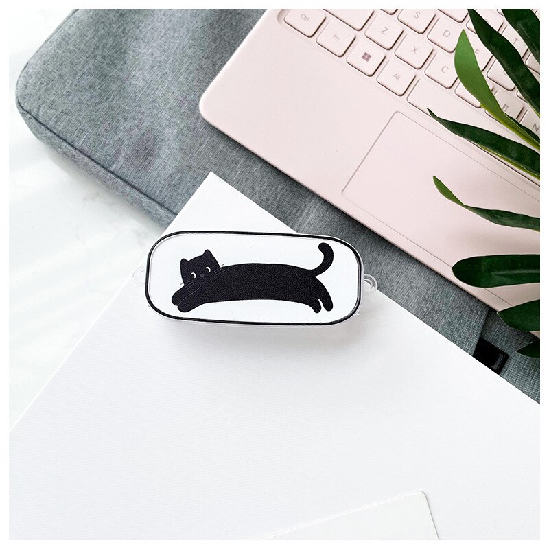Suport universal pentru telefon cu lanyard, silicon, eliptic, Pisica Neagra, lanyard negru/alb, reglabil, pentru Samsung Galaxy si iPhone