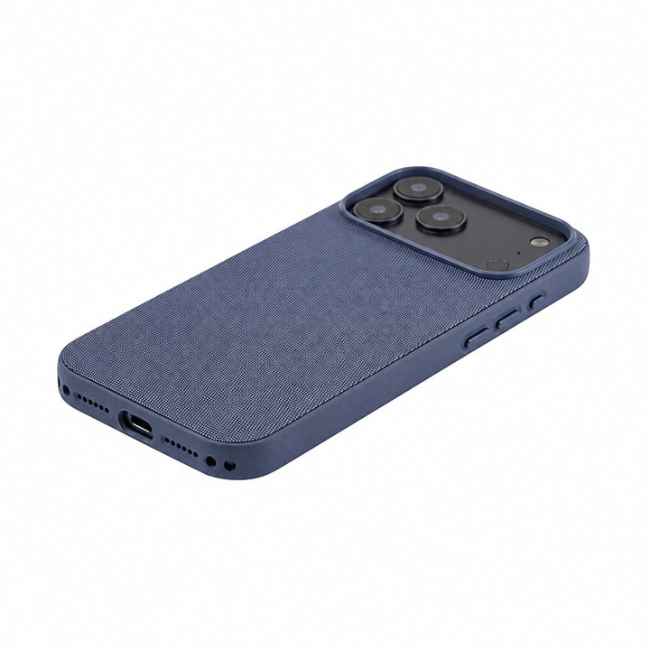 Husa cu Aspect Textil Texturata pentru iPhone 17 PRO MAX, HEYBINGO®, Magnetica Premium, Protectie Antisoc, Albastru