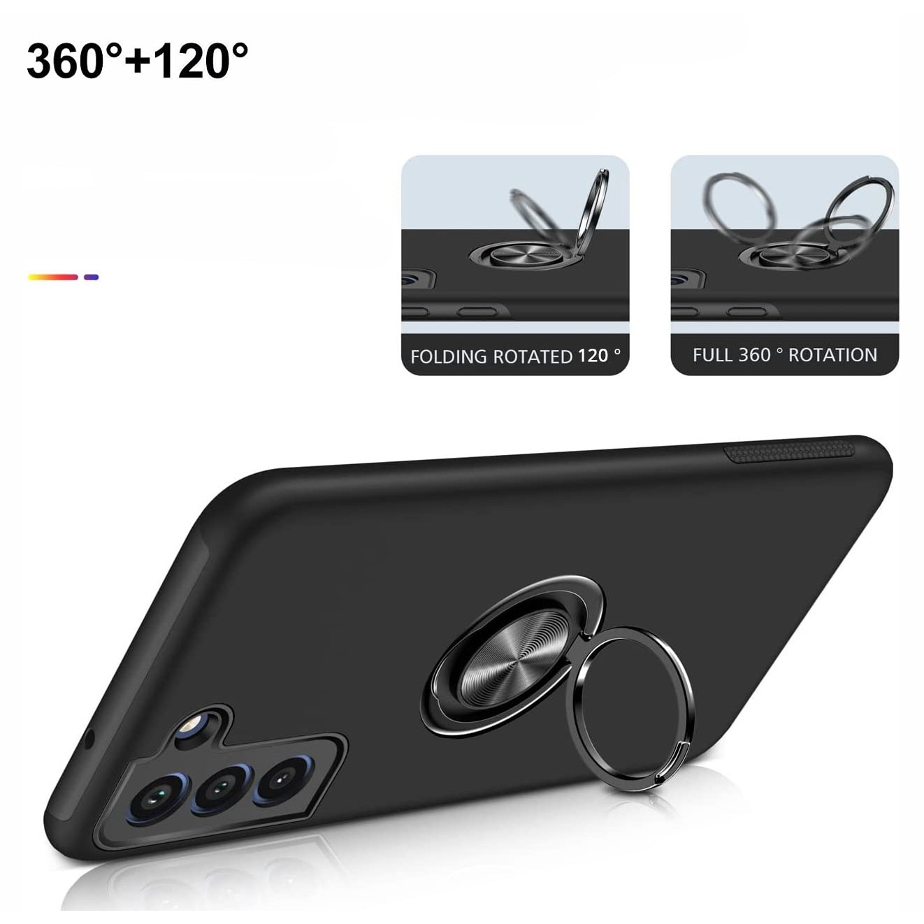 Husa pentru Samsung Galaxy S21 FE, MobileSmart, Hibrid Antisoc, Inel Rotativ 360° Magnetic pentru Suport Auto, Negru