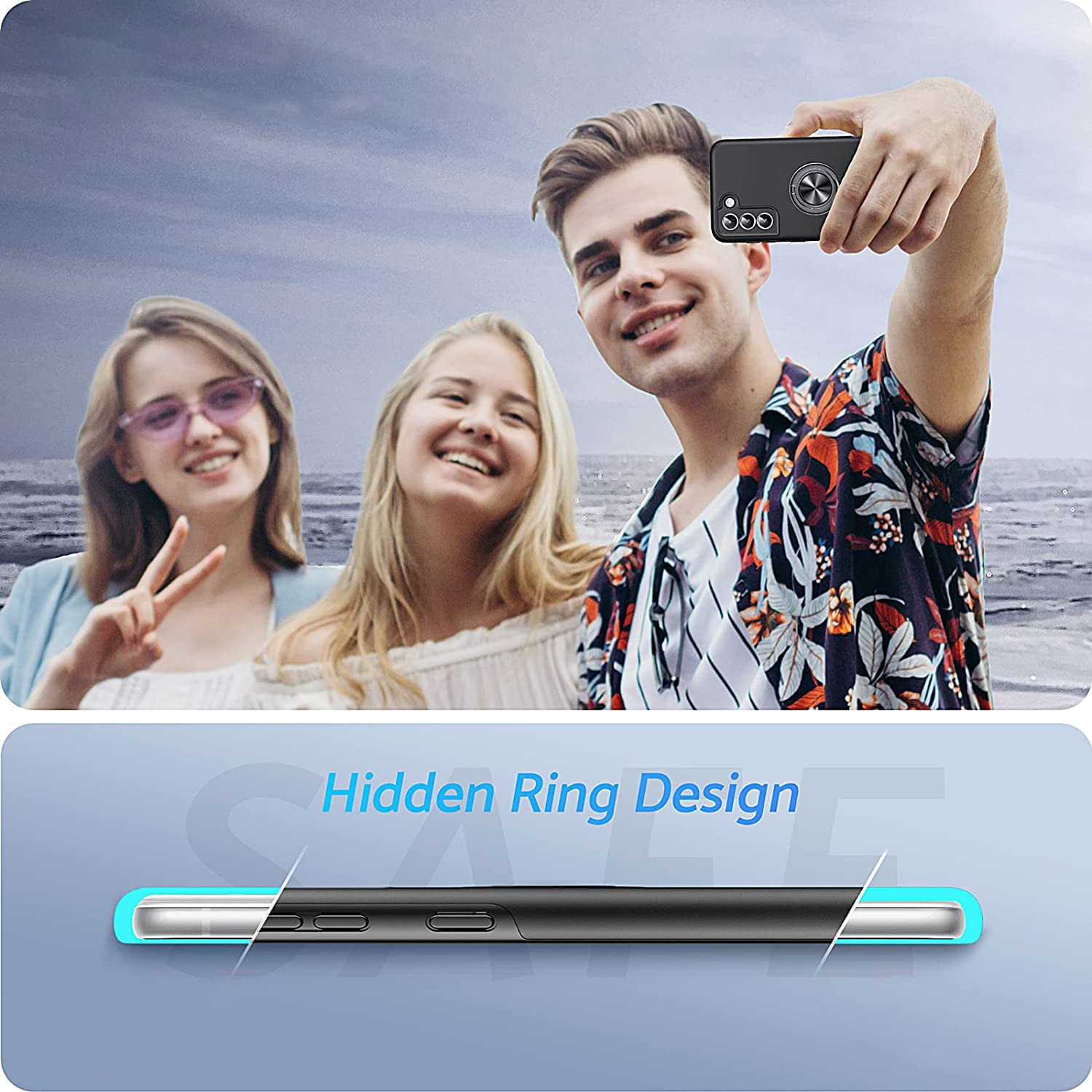 Husa pentru Samsung Galaxy S21 FE, MobileSmart, Hibrid Antisoc, Inel Rotativ 360° Magnetic pentru Suport Auto, Negru