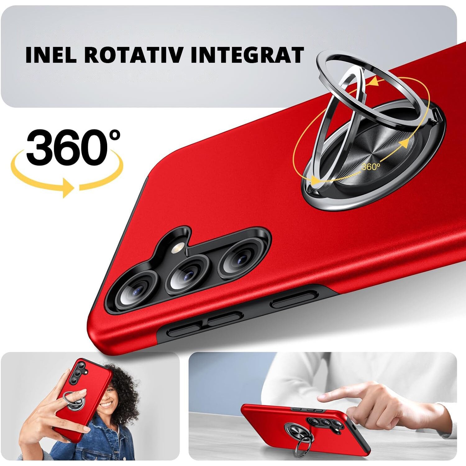 Husa pentru Samsung Galaxy S24, MobileSmart, Hibrid Antisoc, Inel Rotativ 360° Magnetic pentru Suport Auto, Rosu