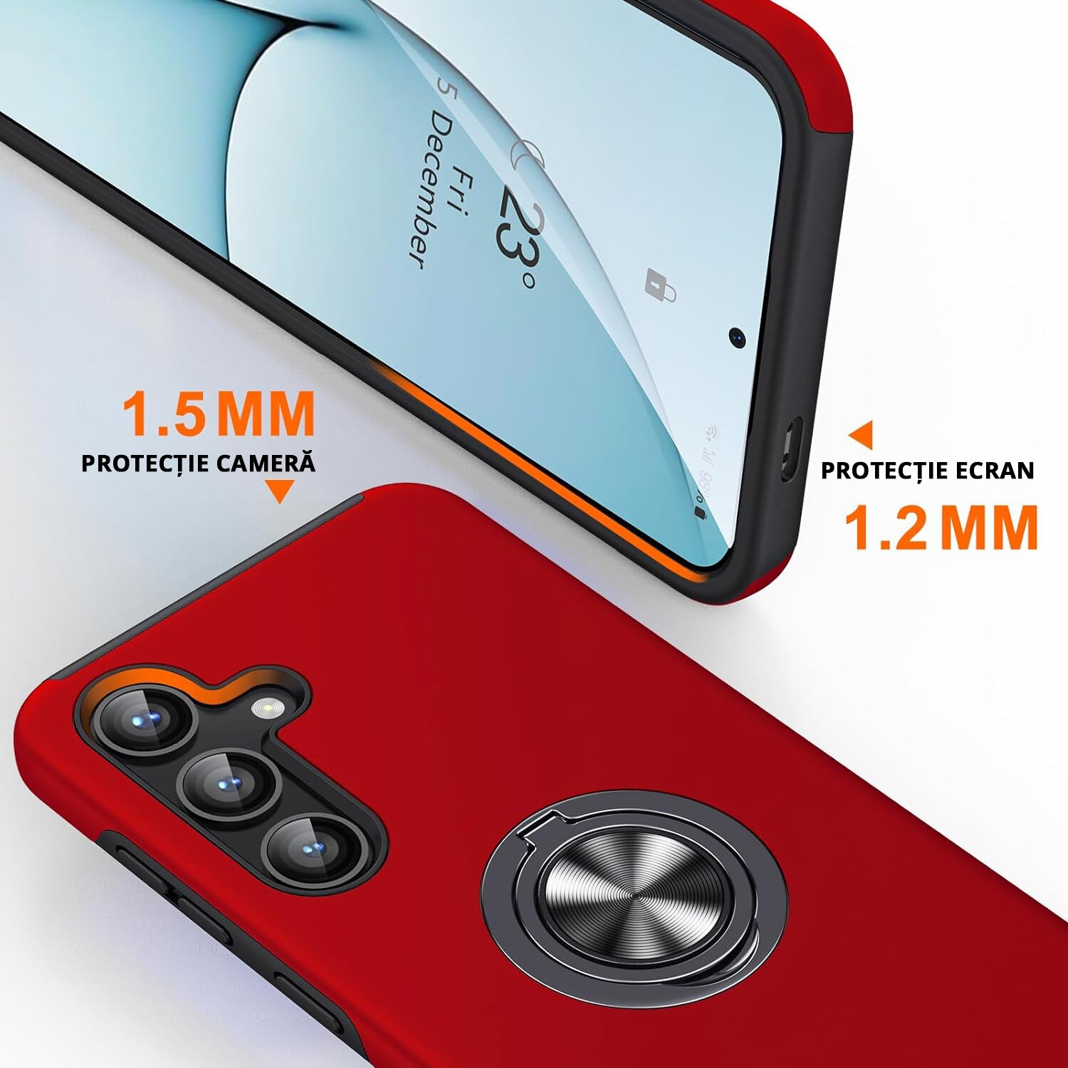 Husa pentru Samsung Galaxy S24, MobileSmart, Hibrid Antisoc, Inel Rotativ 360° Magnetic pentru Suport Auto, Rosu