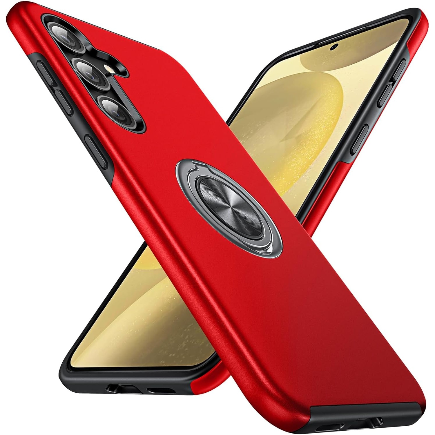 Husa pentru Samsung Galaxy S24, MobileSmart, Hibrid Antisoc, Inel Rotativ 360° Magnetic pentru Suport Auto, Rosu