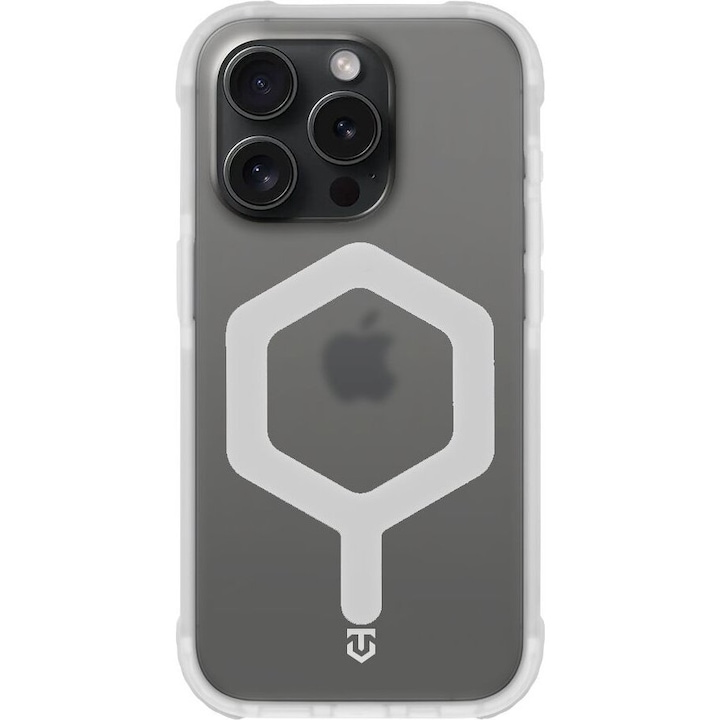 Husa telefon Tactical MagForce Hexagon pentru Apple iPhone 15 Pro, alb, protectie socuri, dimensiuni compacte