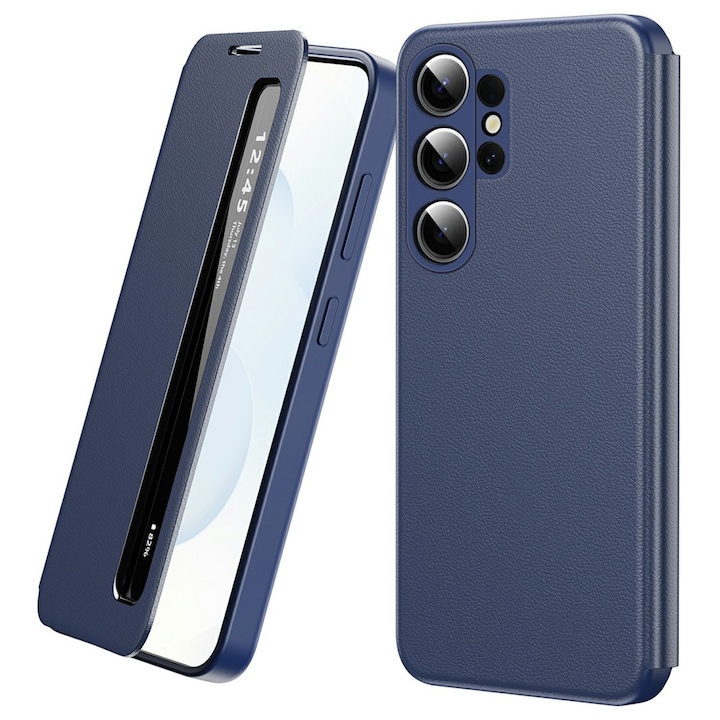 Husa pentru Samsung Galaxy S26 Ultra Smart View din piele, Raspuns apel fara deschidere, Protectie 360°, Inchidere Magnetica, Protectie Sporita, Albastru