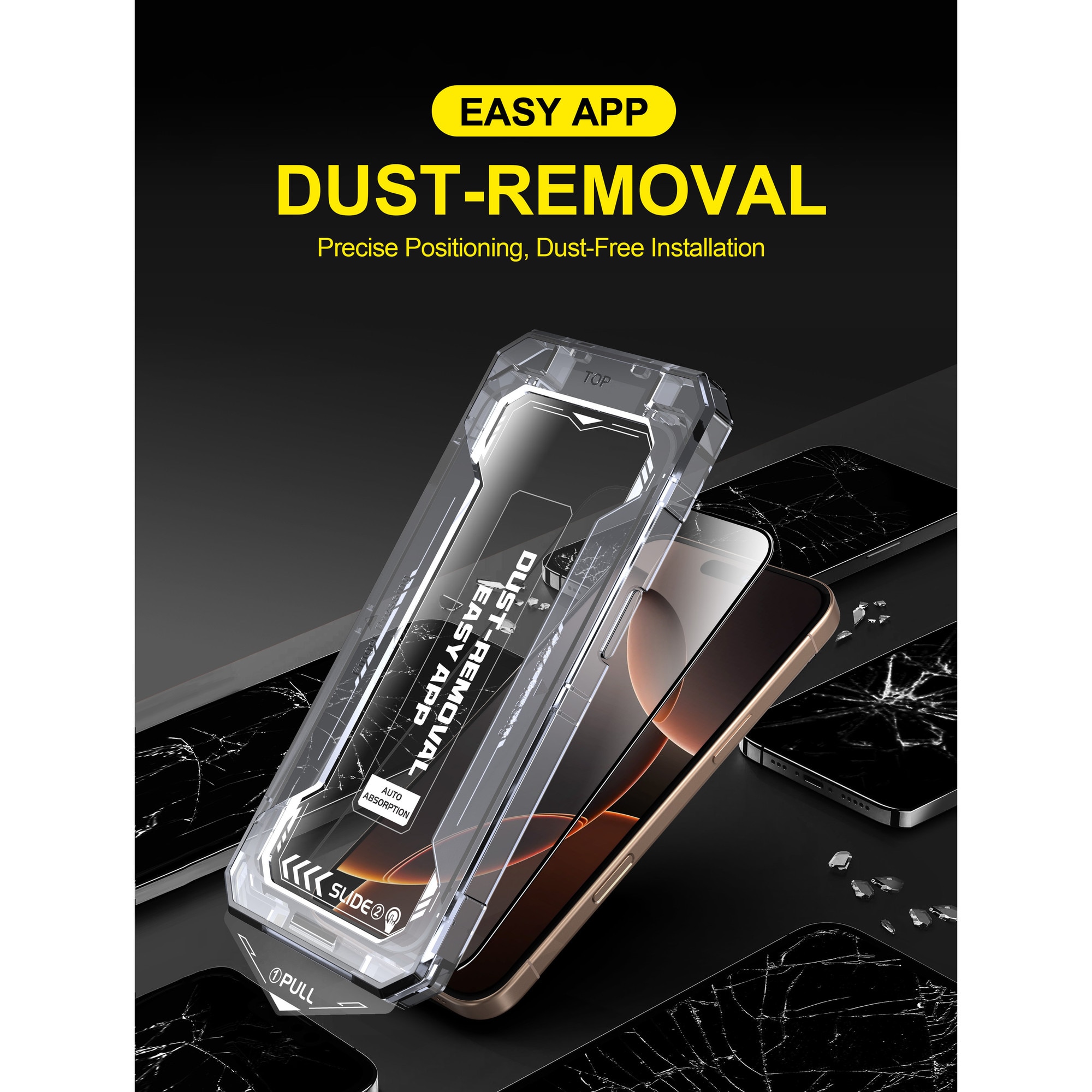 Folie sticla pentru Iphone 17 PRO, Clear, Sticla securizata 0.33mm, Anti-amprenta cu margini negre 6.3", instalare usoara si rapida cu dispozitiv de potrivire automata in 30 sec cu Easy Install Kit, protectie telefon, RikBo®