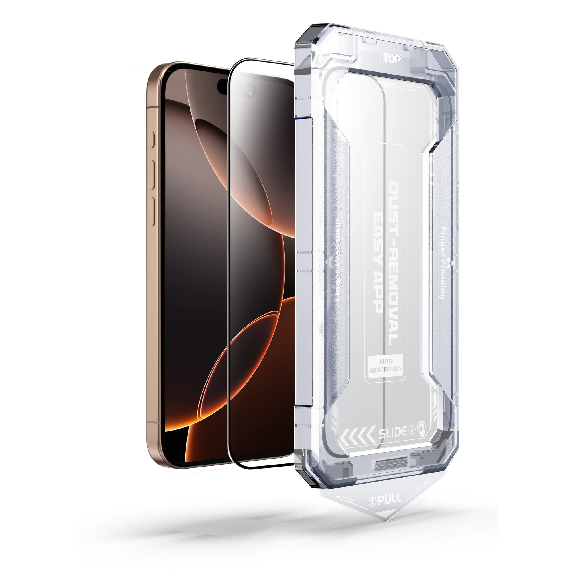Folie sticla pentru Iphone 17 PRO, Clear, Sticla securizata 0.33mm, Anti-amprenta cu margini negre 6.3", instalare usoara si rapida cu dispozitiv de potrivire automata in 30 sec cu Easy Install Kit, protectie telefon, RikBo®