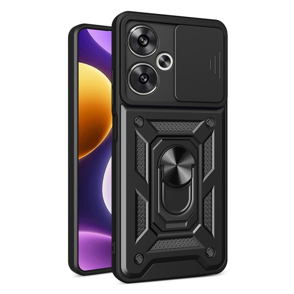 Husa pentru Xiaomi Poco F6 cu inel magnetic si protectie camera Skyddar CamShield - Negru