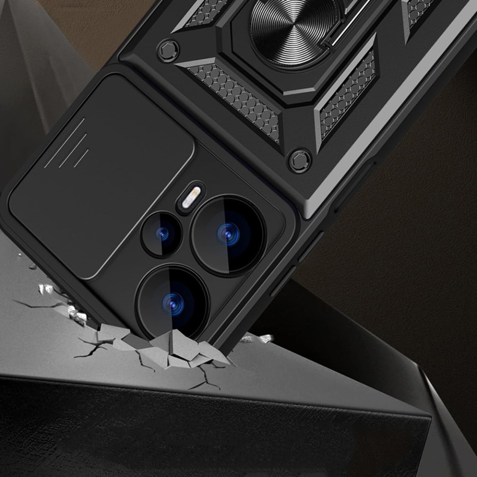 Husa pentru Xiaomi Poco F6 cu inel magnetic si protectie camera Skyddar CamShield - Negru