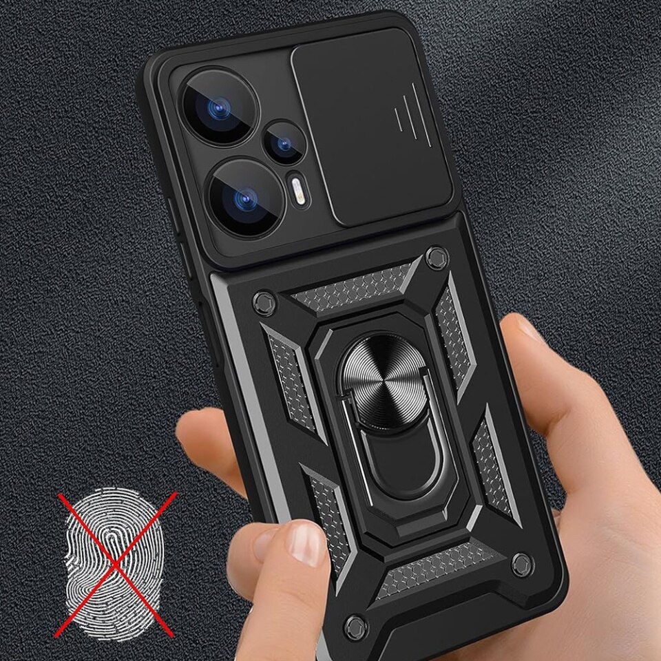 Husa pentru Xiaomi Poco F6 cu inel magnetic si protectie camera Skyddar CamShield - Negru