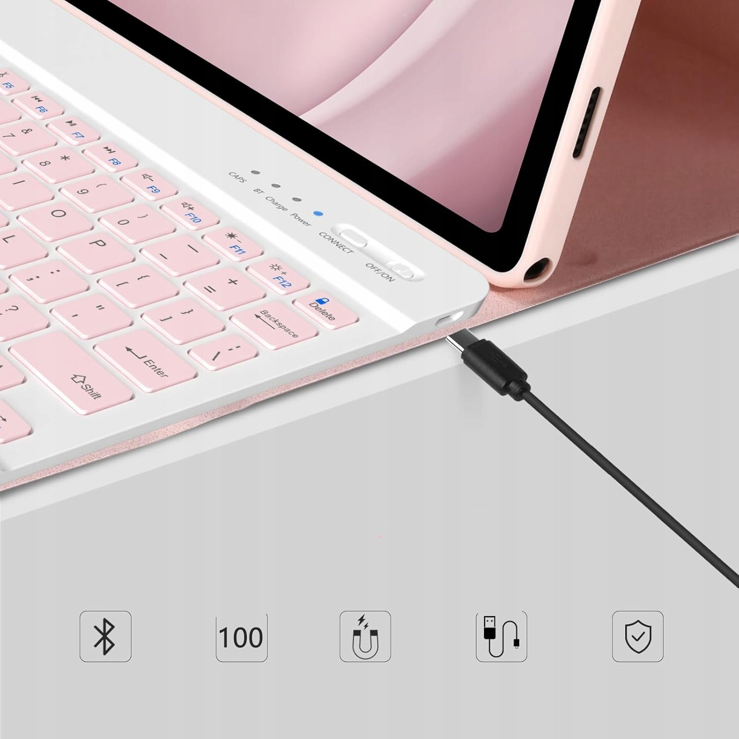 Husa cu tastatura pentru Lenovo Tab P11 2nd Gen, roz, 11.5 inch