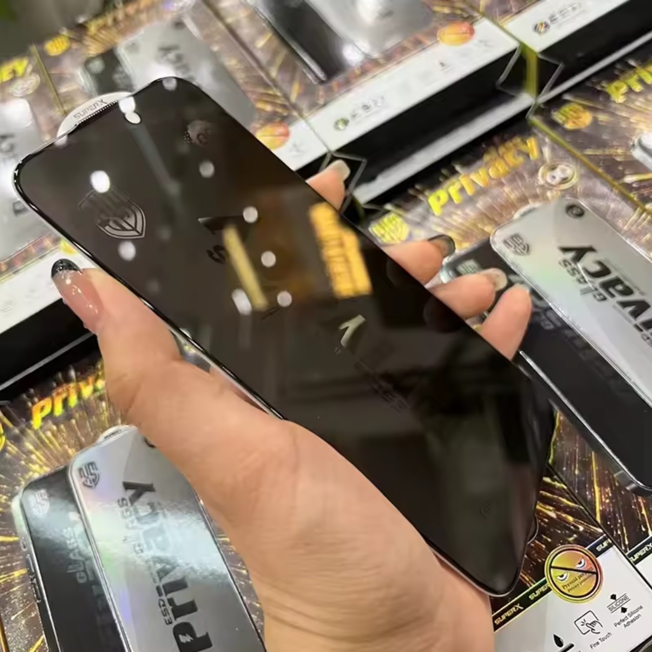 Folie de Sticla Privacy OG pentru Realme C67, selexmo, Sticla Securizata ESD Antistatica, Super-X, cu Margini Negre, Rezistenta la Zgirieturi, 0.30 mm, Transparenta