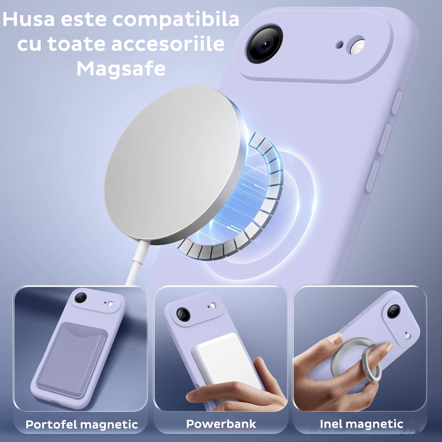 Husa pentru Apple iPhone 17 Air Daden® Silicon SoftFlex, MagSafe, Ultra Slim, Protectie sporita, Interior de microfibra, Mov deschis