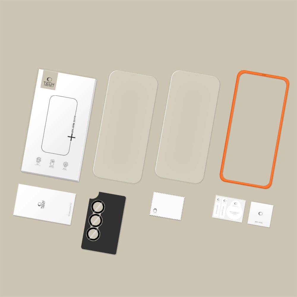 Set protectie 3in1 Tech-Protect Supreme Easy Set Plus, 2 folii sticla ecran + 1 folie sticla camera foto, compatibil cu Samsung Galaxy A57 5G, Transparent